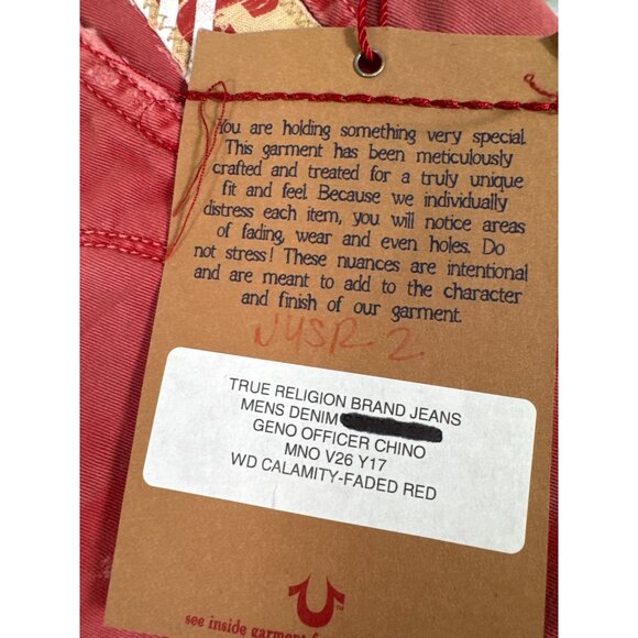True Religion Mens 32 Geno Officer Chino Jeans Calamity Faded Red Retro 90s Y2K - Picture 4 of 14